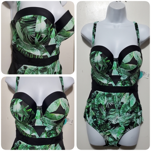 Torrid Vixen Green Palm Cutout One Piece Swimsuit 0 & 3 - Picture 1 of 11